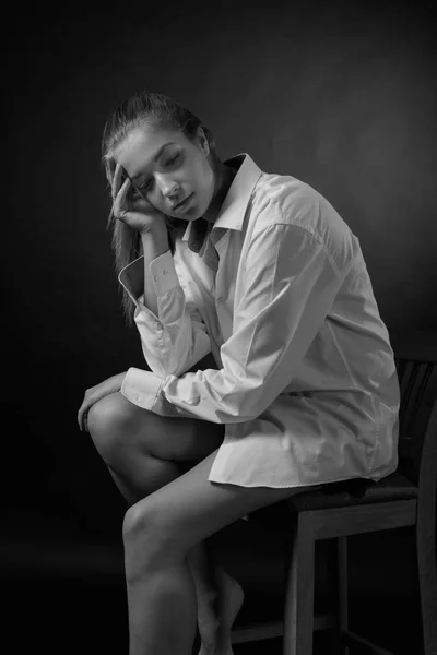 Young pretty woman in white shirt — Stock Photo, Image