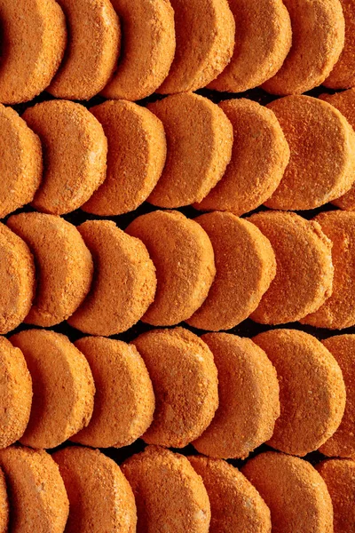 Frozen hamburger patties stacked in rows. — Stock Photo, Image