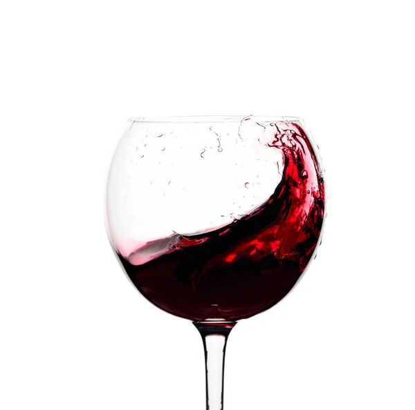 Splash Rött Vin Ett Glas Isolerad Vit Bakgrund — Stockfoto