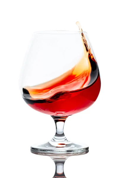 Splash Cognac Glass Isolated White Background Saved Clipping Path — Stock Photo, Image