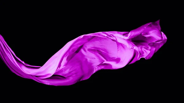 滑らかなエレガントな紫色の透明布黒の背景に隔離 空飛ぶ布の質感 — ストック写真