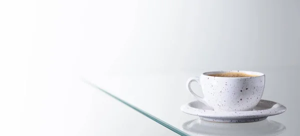 Espresso Coffee Ceramic Cup Glass Table Copy Space — Stock Photo, Image