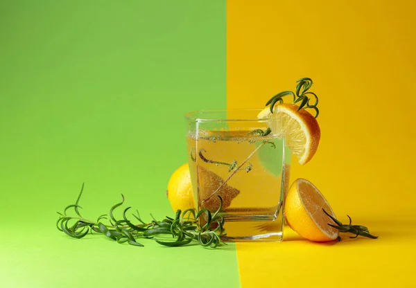 Gin Tonic Cocktail Lemon Rosemary Carbonated Drink Copy Space — Stock Photo, Image