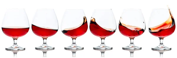 Een Set Brandy Snifters Met Cognac Spetters Plakken Cognac Glazen — Stockfoto