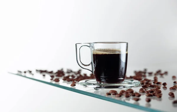 Кава Еспресо Скляній Чашці Скляному Столі Копіювати Простір — стокове фото