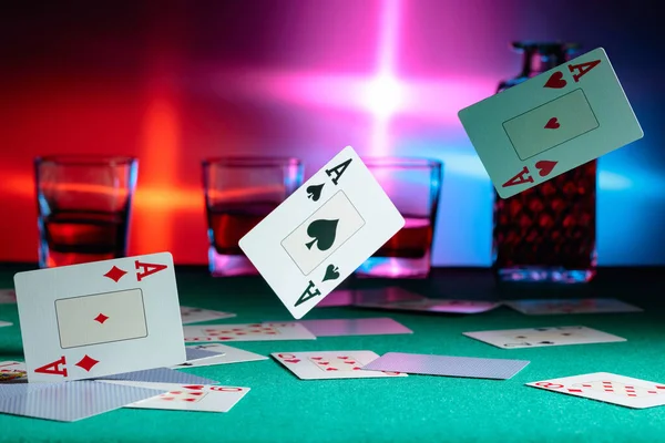 Cards Fall Casino Table Concept Gambling Copy Space — Stock Photo, Image