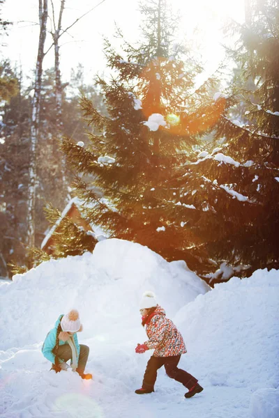 Dwie dziewczynki bawią się w winter park — Zdjęcie stockowe