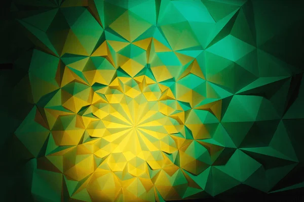 Abstracte achtergrond van veelhoeken. Licht en schaduw. Geel en groen. — Stockfoto