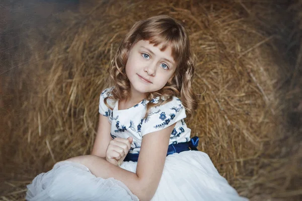 Retrato de una niña, acostada en un pesebre — Foto de Stock