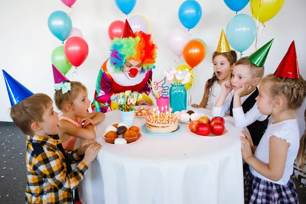 Children Play Have Fun Clown Birthday Party — Stock Photo, Image