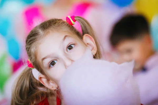 Teenager Girl Red Cotton Candy Celebration — Stock Photo, Image