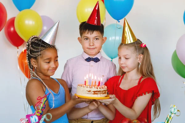 Child Holding Cake Candle Birthday Celebration Holiday Concept — Stock Photo, Image