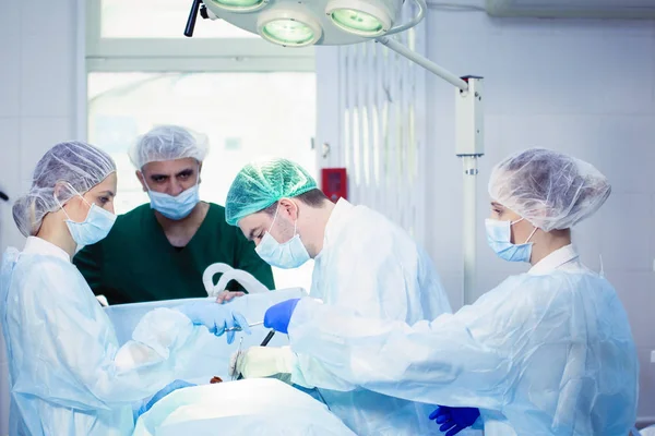 Equipo Cirujanos Anestesiólogos Enfermeras Durante Cirugía Quirófano — Foto de Stock