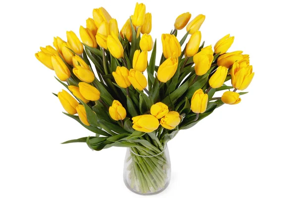 Букет Желтый Тюльпаны Весенние Цветы Вазе Белом Изолированном Фоне — стоковое фото