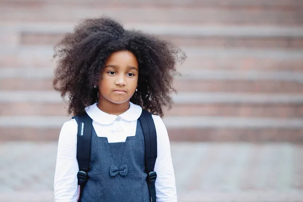 Portrait Sad African American Girl Sunny Summer Day Outdoors — Stock Photo, Image