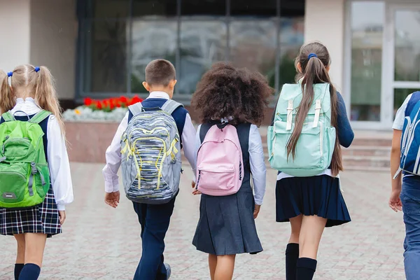 Pupils Uniform Backpacks School — Stock Photo, Image