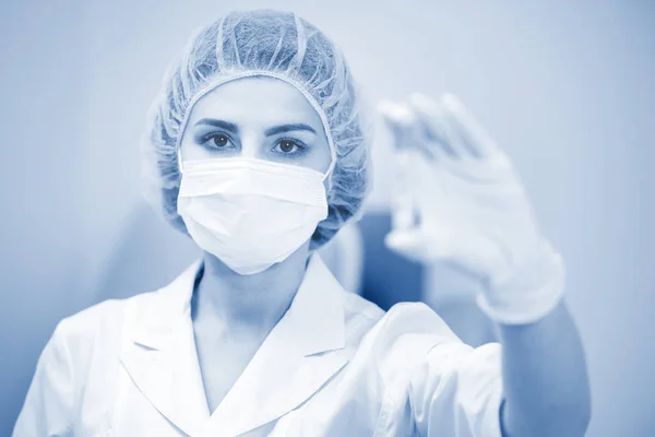 Test Tube Coronavirus Test Nurse Hand Mask Latex Gloves Selected — Stock Photo, Image