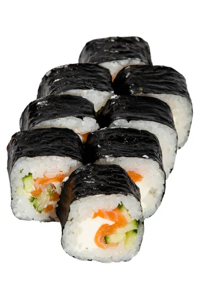 Set Rotoli Sushi Anguilla Giapponese Sfondo Bianco — Foto Stock