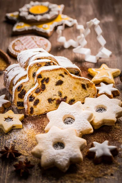 Christmas stollen with cookies — Stock Photo, Image