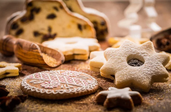 Christmas stollen with cookies — Stock Photo, Image