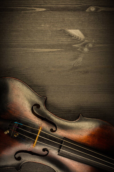 Violin in vintage style on wood background