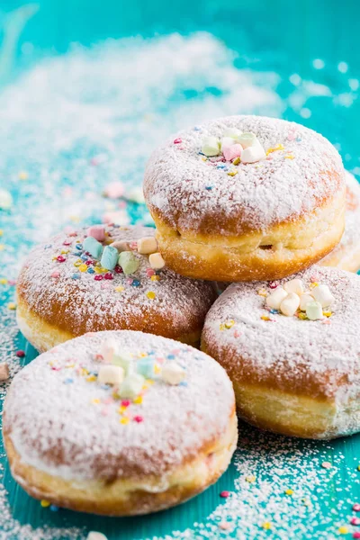 Karneval sušený cukr s koblihami - Německé koblihy Berliner — Stock fotografie