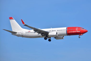 Bu Norveç uçak Boeing 737 Ei-Fjh tarihinde Varşova Chopin Havalimanı olarak kayıtlı bir görünümüdür. 1 Nisan 2017. Wasrsaw, Polonya.