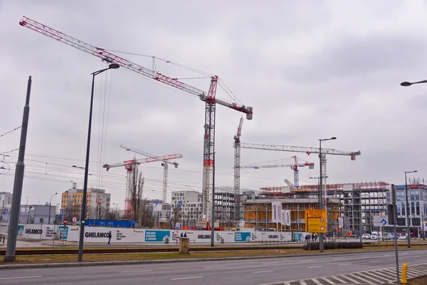 View Construction Site Centre Warsaw March 2018 Warsaw Poland — Stock Photo, Image