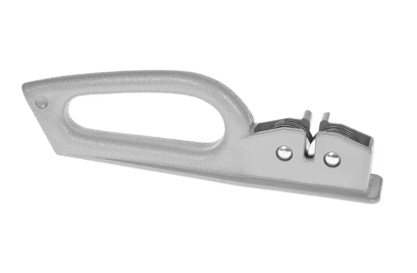 Ακόνι μαχαίρι, χρησιμοποιώντας τη λαβή σε άσπρο φόντο — Φωτογραφία Αρχείου
