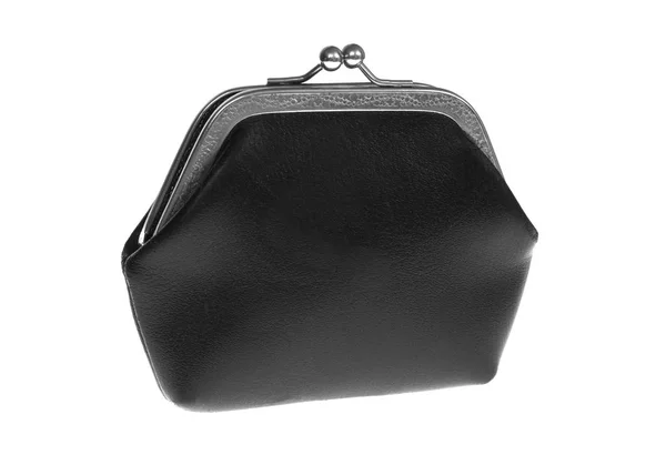 Uma bolsa de couro preto isolado no fundo branco . — Fotografia de Stock