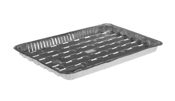 Empty silver tray isolated on white. — Stock Photo, Image
