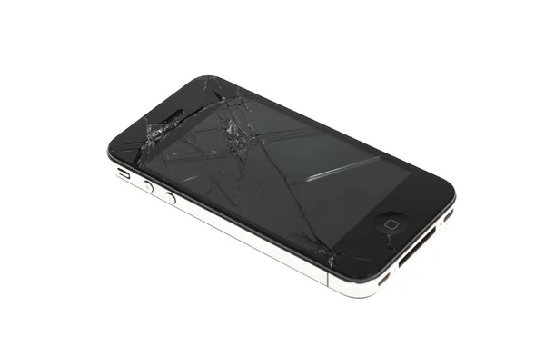 Smart phone rotto isolato su sfondo bianco. — Foto Stock