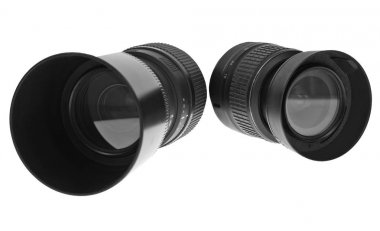 Beyaz arka plan üzerinde izole kamera lens lens. 