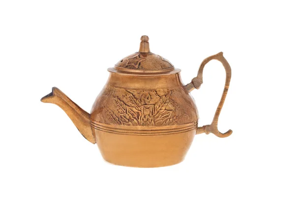 Sárgaréz teapot.on fehér Blackgrounddal. — Stock Fotó