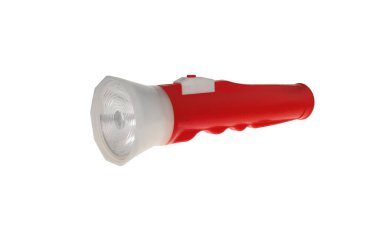 Beyaz arkaplanda eski pil kırmızı meşalesi 