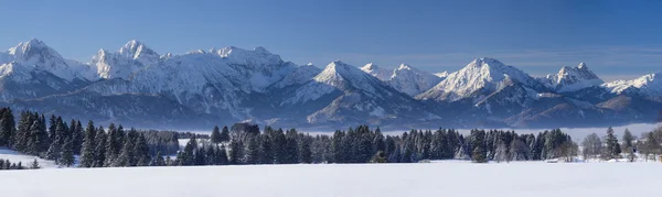 Ampio paesaggio panoramico in Baviera con alpi monti in inverno — Foto Stock