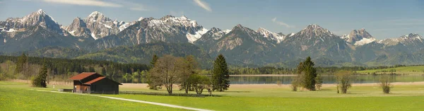 Alp Dağları Bahar Gölde Ile Bavyera Almanya Panorama Manzara — Stok fotoğraf