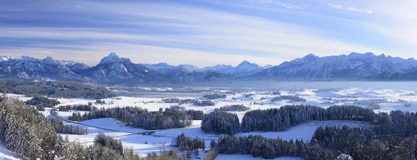 Panorama Invernale Paesaggio Baviera Alle Alpi Montagne — Foto Stock