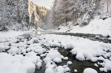buz ve kar Bavaria, Almanya için River ile Panorama manzara