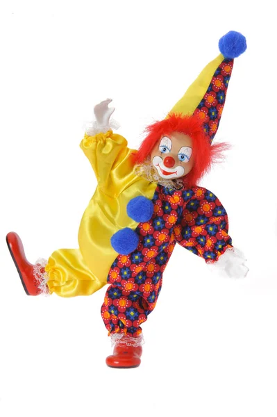 Rolig clown med färgglad kostym isolerade över vit bakgrund — Stockfoto