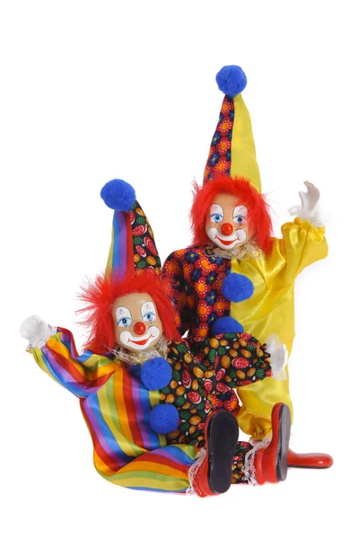 Rolig clown med färgglad kostym isolerade över vit bakgrund — Stockfoto