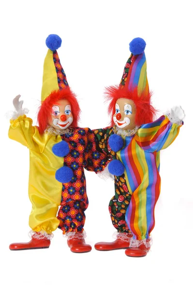 Buffo clown con costume colorato isolato su sfondo bianco — Foto Stock