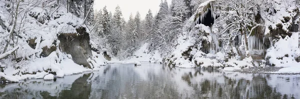 Panorama con ghiaccio e neve al fiume in Baviera, Germania — Foto Stock