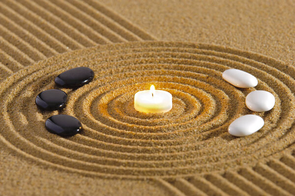 japanese zen garden with texture in sand