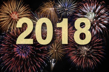 Fireworks, silvester ile yeni yıl 2018 üzerinde derin uzay Tarih