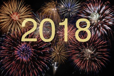 Fireworks, silvester ile yeni yıl 2018 üzerinde derin uzay Tarih