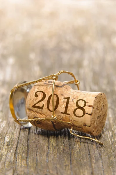 Liège de champagne imprimé avec nouvelle date d'année 2018 — Photo