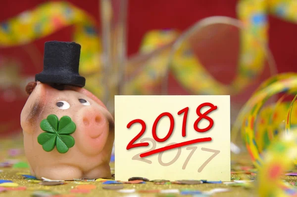 Lucky marzipan pig as talisman for new year 2018 — Stock Photo, Image