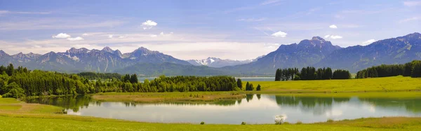 Panorama Landschap Regio Allgäu Met Meer Alpen Gebergte — Stockfoto