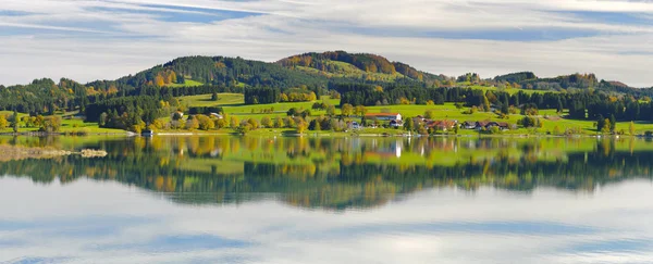 Panoramic Landscape Region Allgaeu Alps Mountain Range Mirroring Symmetric Lake — Stock Photo, Image